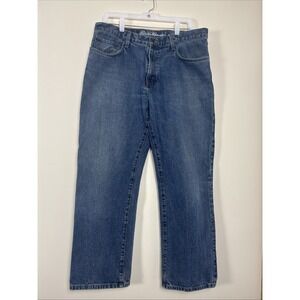 Eddie Bauer Jeans Men's 35x30 Blue Dark Wash Denim Pants Straight Relaxed Cotton